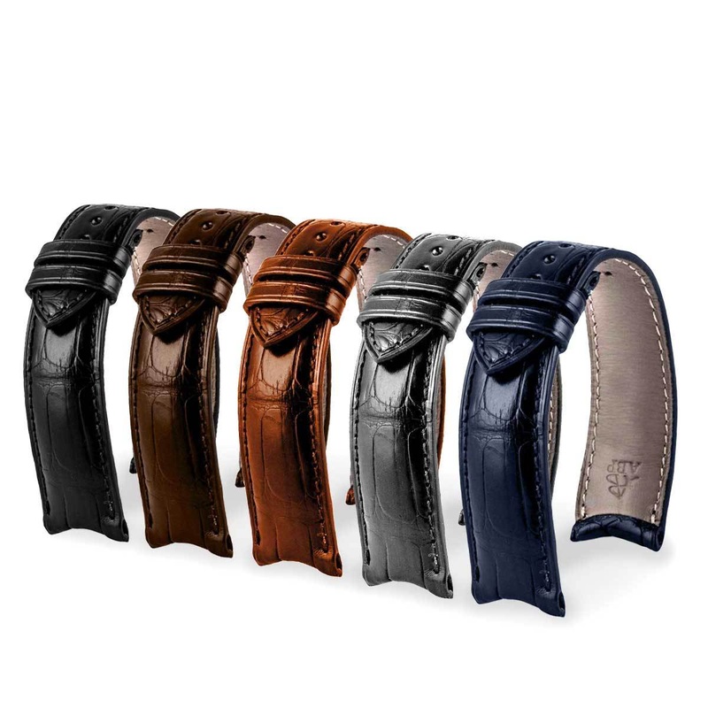 Anses courbes – Bracelet-montre cuir – Alligator (noir, marron, gris, bleu)