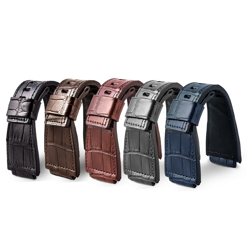 Bell & Ross – Bracelet de montre cuir – Alligator noir, marron, gris, bleu