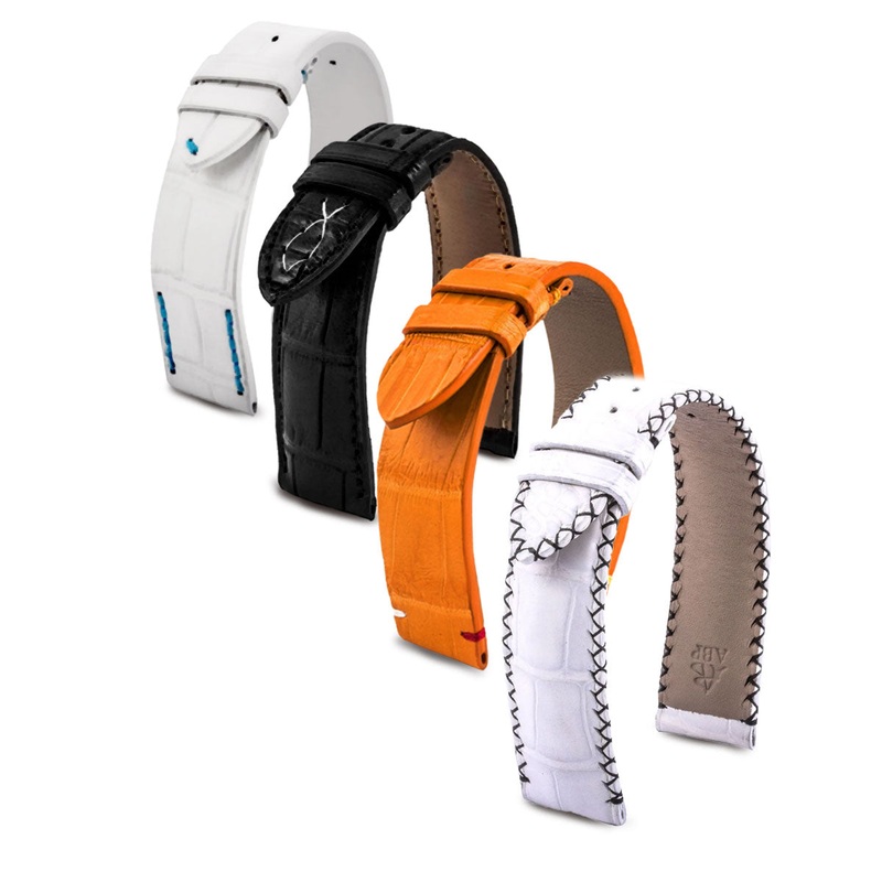 Bracelet de montre cuir – Religions – Alligator blanc / noir / orange