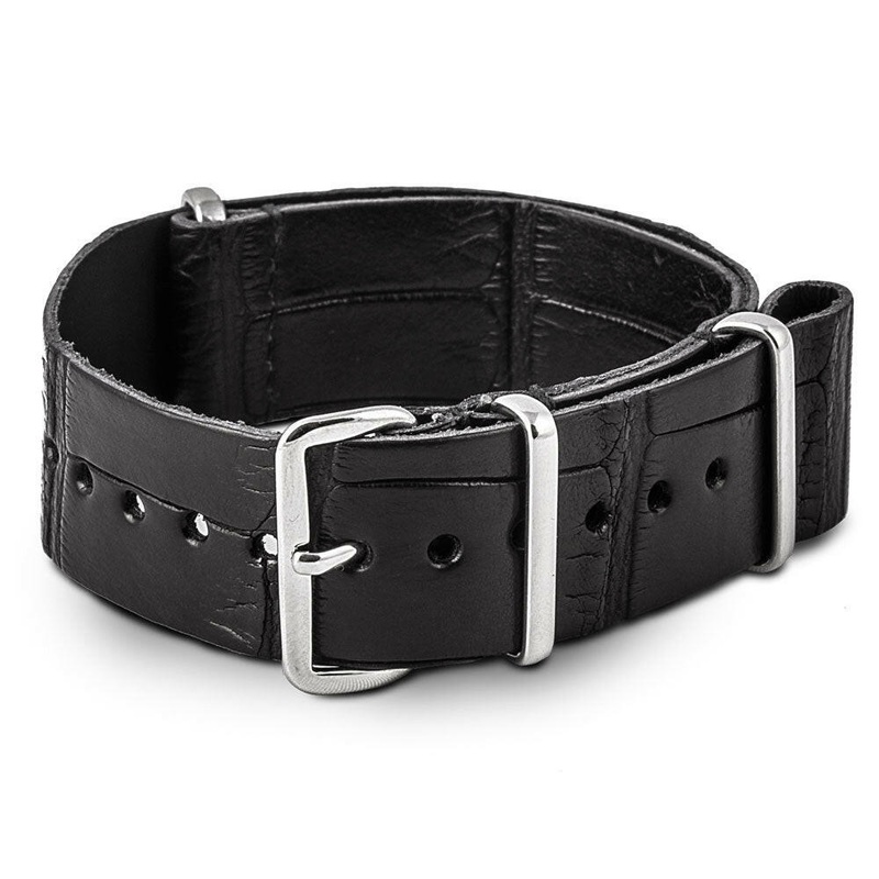 Bracelet montre Nato cuir – Alligator noir