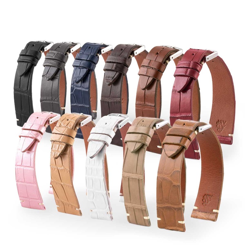 Bracelet Retro – Bracelet montre cuir – Alligator mat (noir, marron, gris, bleu, blanc, rouge, beige, rose)