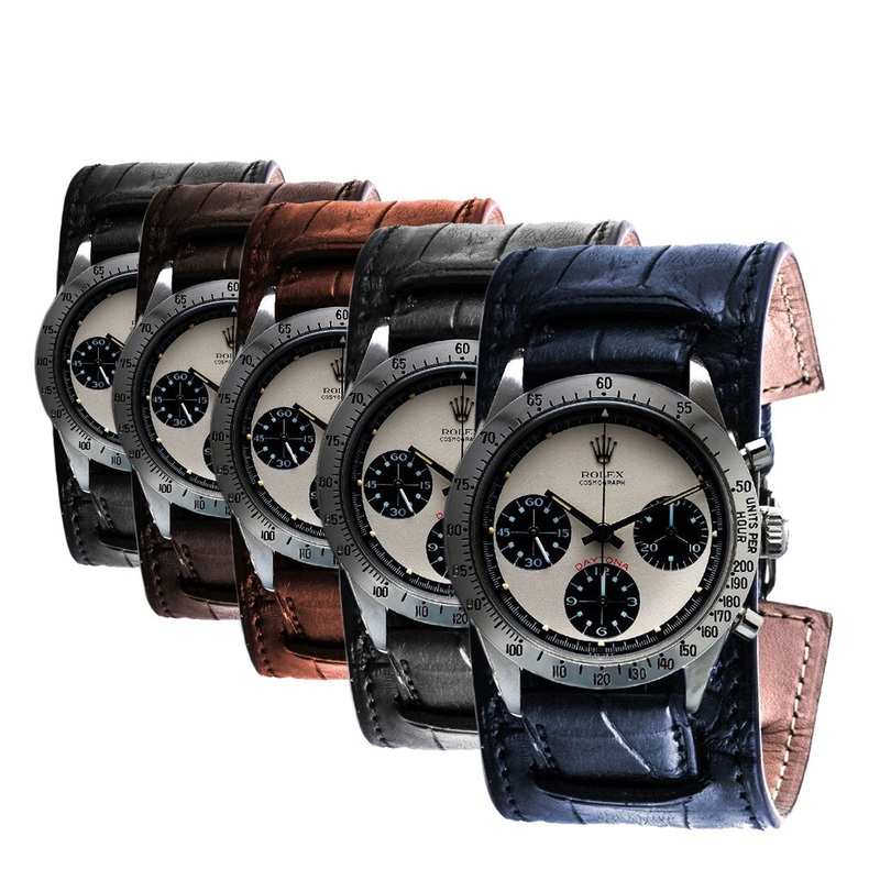 Bracelet type bund vintage Paul Newman Daytona – Bracelet-montre cuir – Alligator (noir, marron, gris, bleu)