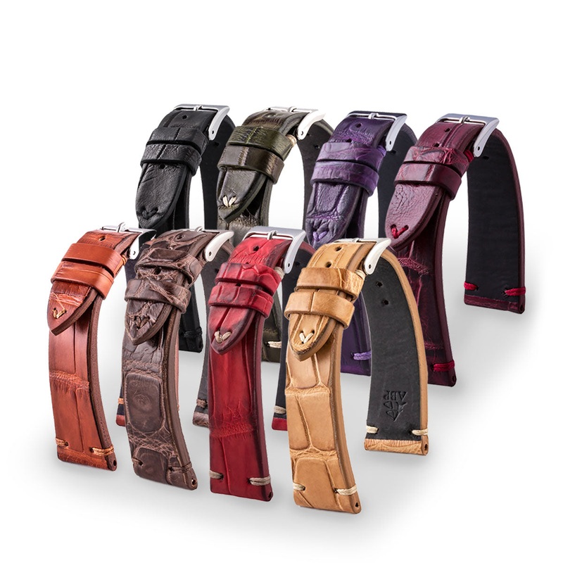 Bracelet Vintage – Bracelet-montre cuir – Alligator (noir, marron, kaki, bordeaux, rouge, violet)