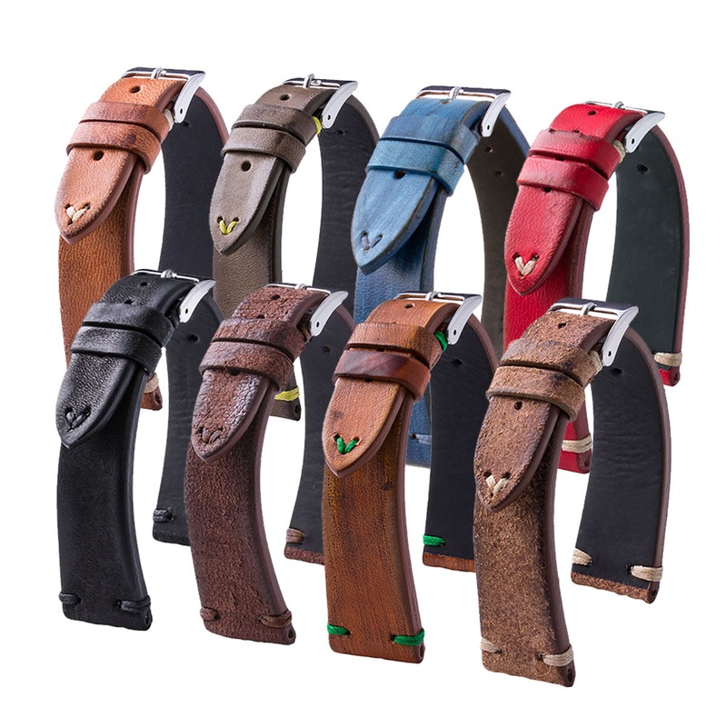 Bracelet Vintage – Bracelet pour montre cuir – Veau (noir, marron, bleu, rouge)