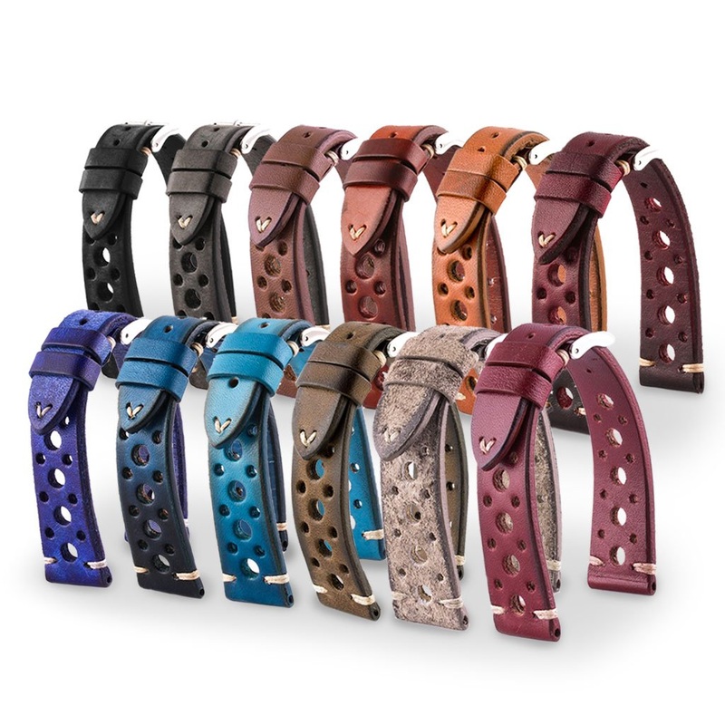Bracelet Vintage Racing – Bracelet montre cuir – Veau (noir, gris, marron, bleu, rouge, taupe, camo)