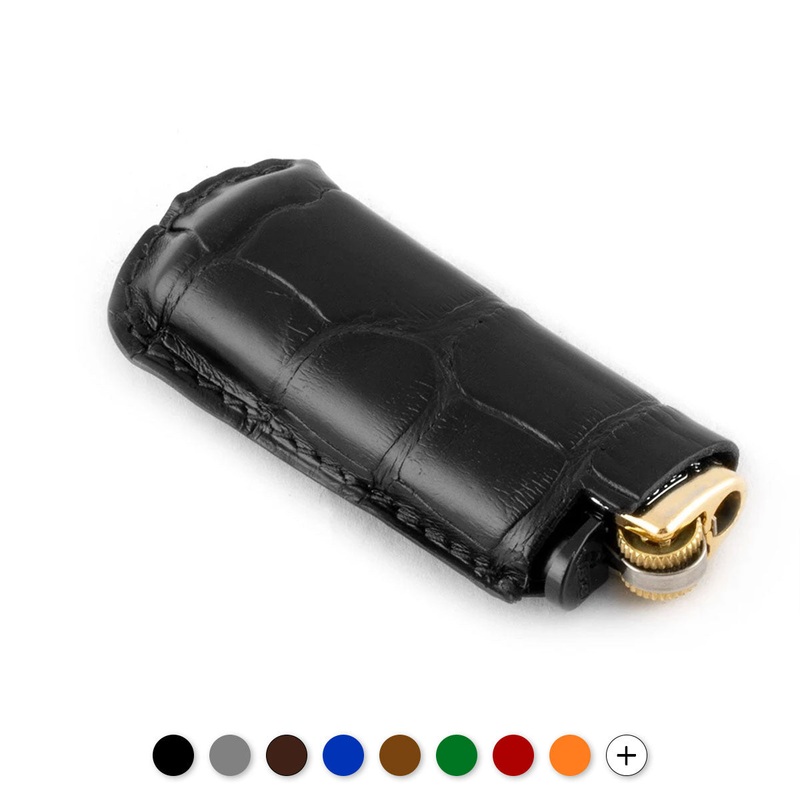 Briquet et son tui cuir Platinum – Alligator