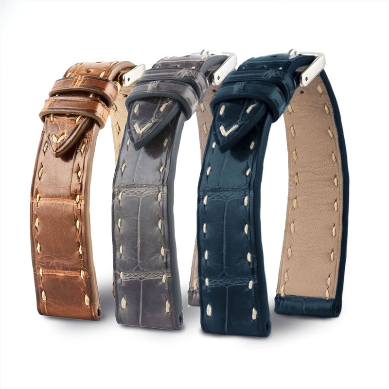 Jaeger Lecoultre Reverso – Bracelet de montre cuir – Alligator tannage wax Marron, Gris, Bleu jean