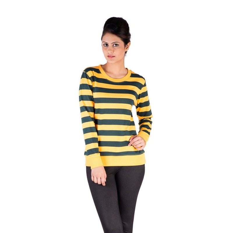 Ladies Printed Yellow & Navy Sweat Shirt
