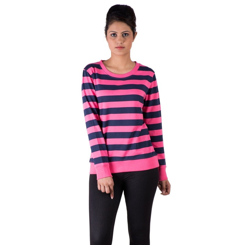 Ladies Striped Navy & Pink Sweat Shirt