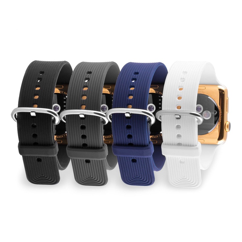 Apple Watch – Bracelet montre caoutchouc (noir, blanc, gris, bleu)