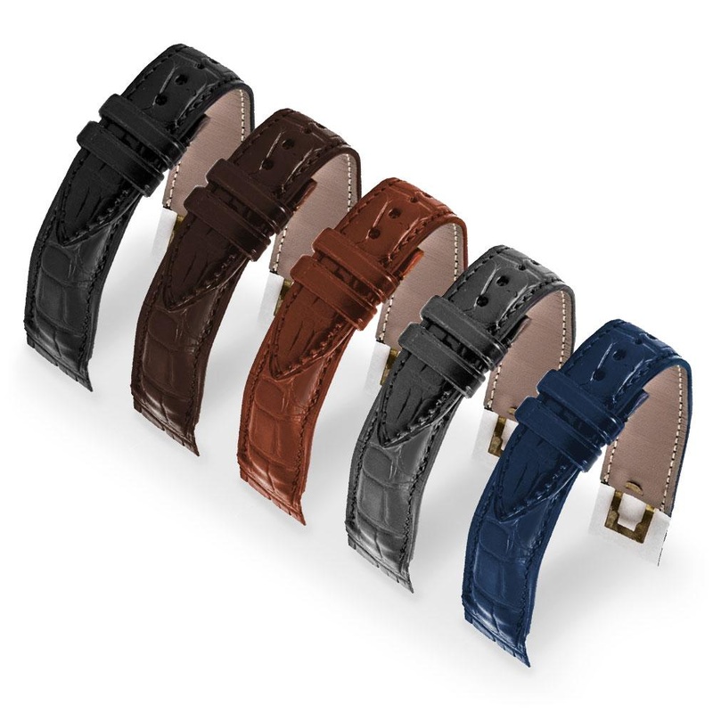 Attaches ouvertes – Bracelet montre cuir – Alligator (noir, marron, gris, bleu)