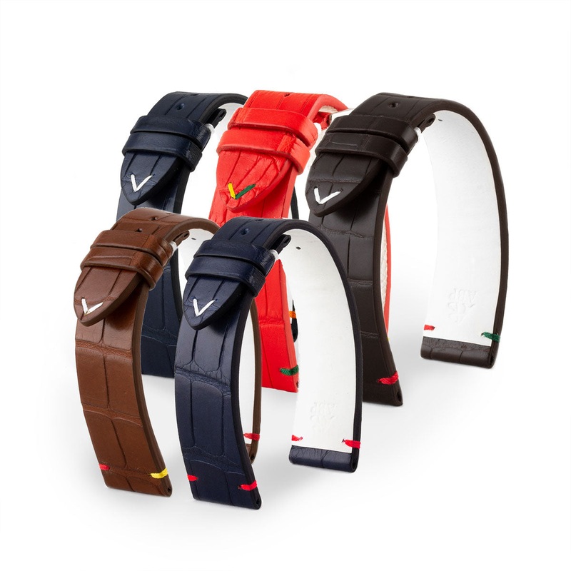 Bracelet-montre cuir – U.S. Flags – Alligator (bleu, marron, rouge)