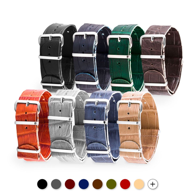 Bracelet-montre Nato 100% Wild cuir – Alligator sauvage (noir, marron, bleu, gris…)