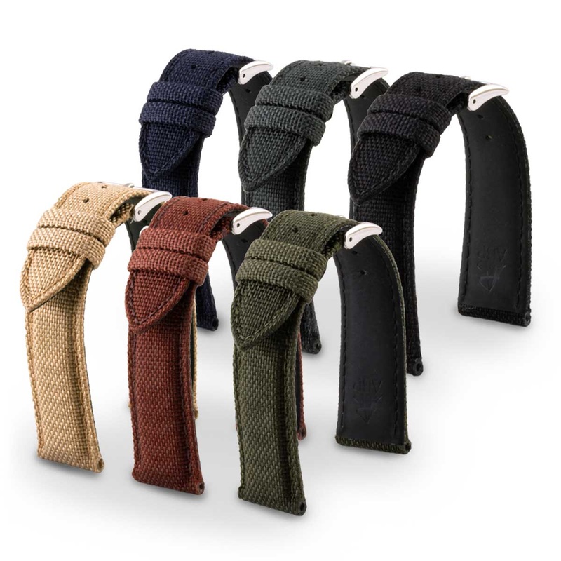 Bracelet montre type cordura Eco-friendly (noir, gris, bleu, kaki, bordeaux, beige)