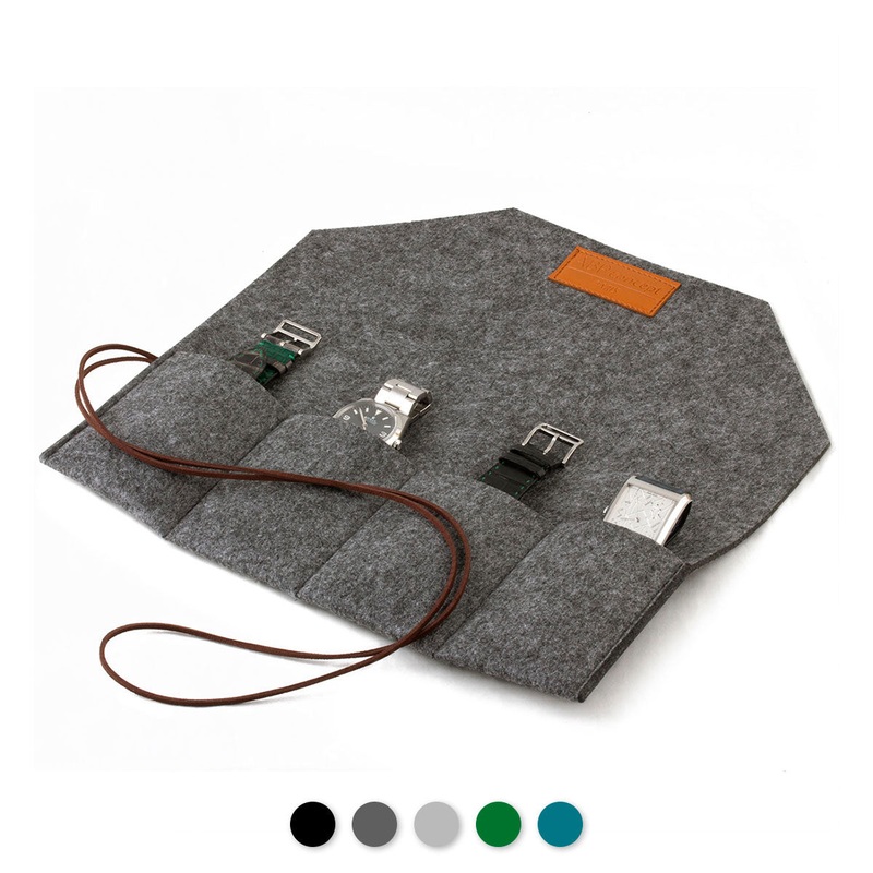 Etui de voyage 4 montres – Feutre (noir, gris, vert, bleu)