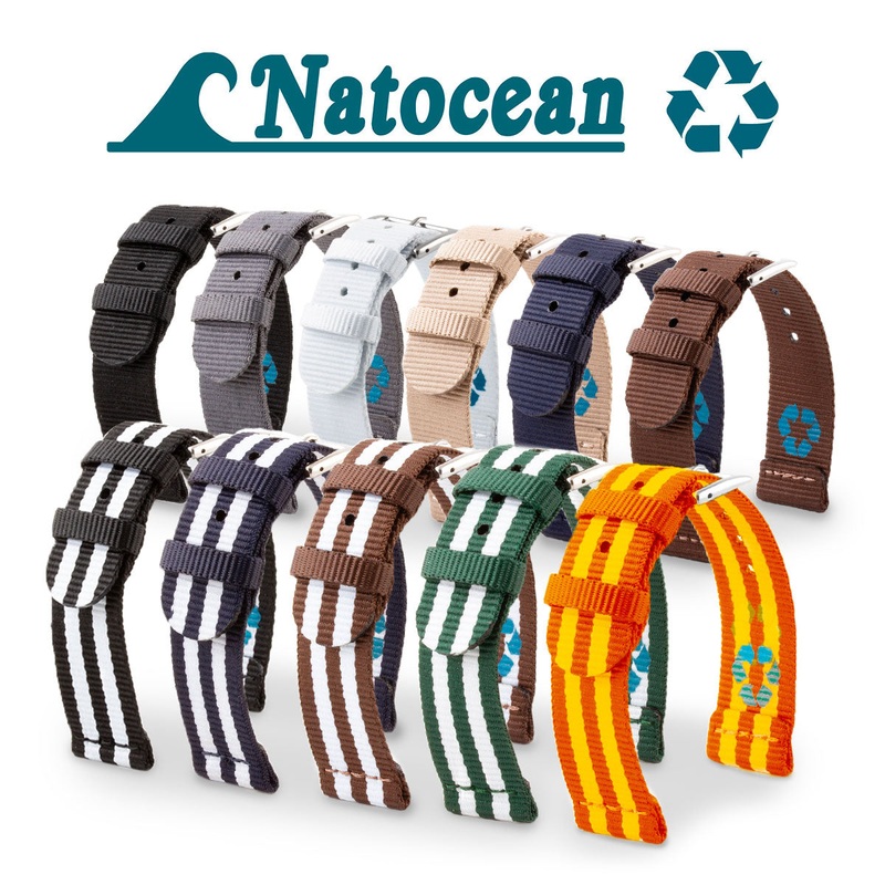Natocean – Bracelet montre 2 brins nylon recycl (noir, gris, blanc, beige, bleu, marron, vert, orange, jaune)