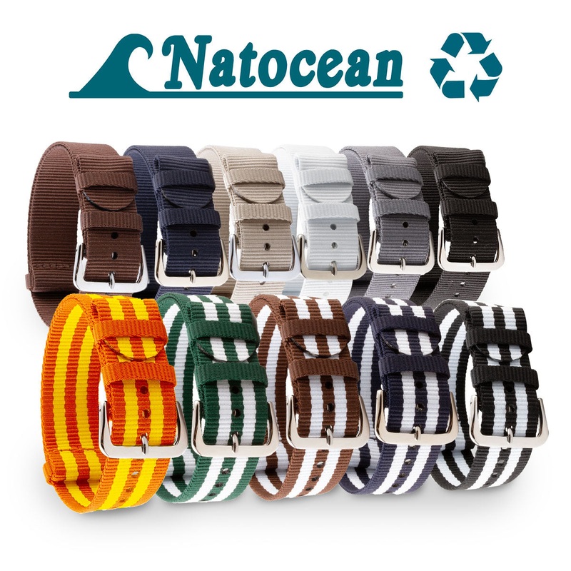Natocean – Bracelet montre nylon recycl (noir, gris, blanc, beige, bleu, marron, vert, orange, jaune)