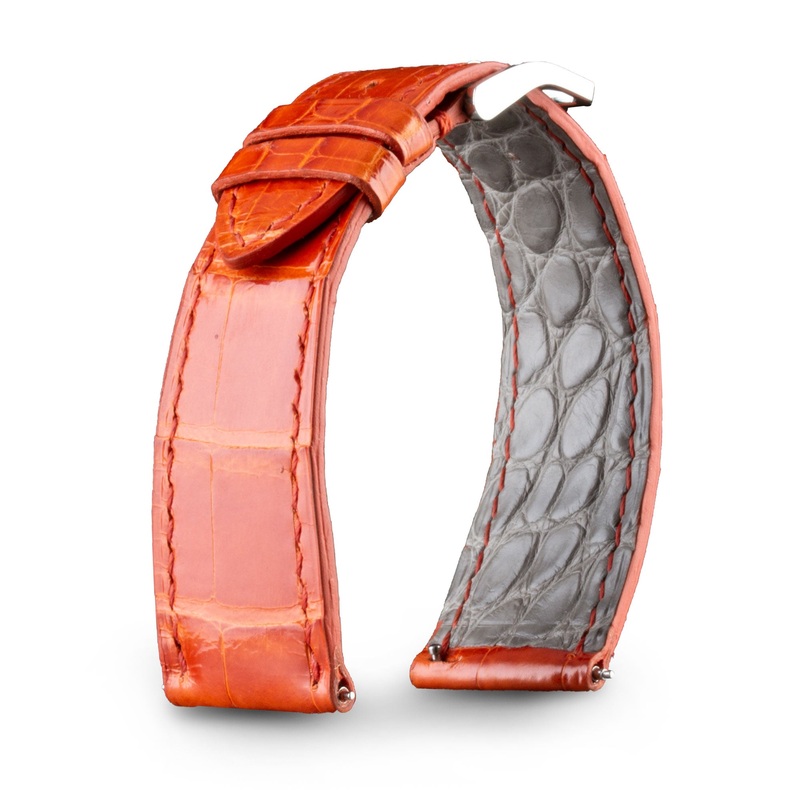 Bracelet montre cuir – Anatole Baker – Alligator brillant orange