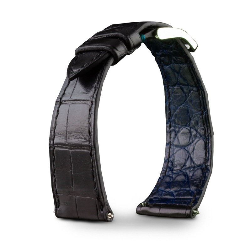 Bracelet montre cuir – Anatole Baker – Alligator noir doublure bleue
