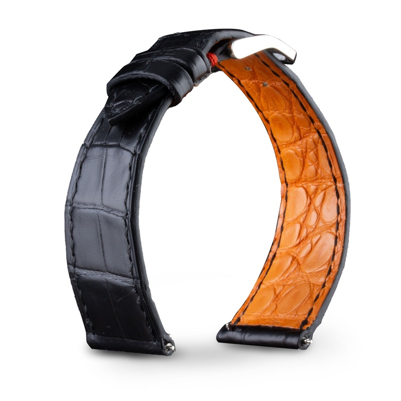 Bracelet montre cuir – Anatole Baker – Alligator noir doublure orange