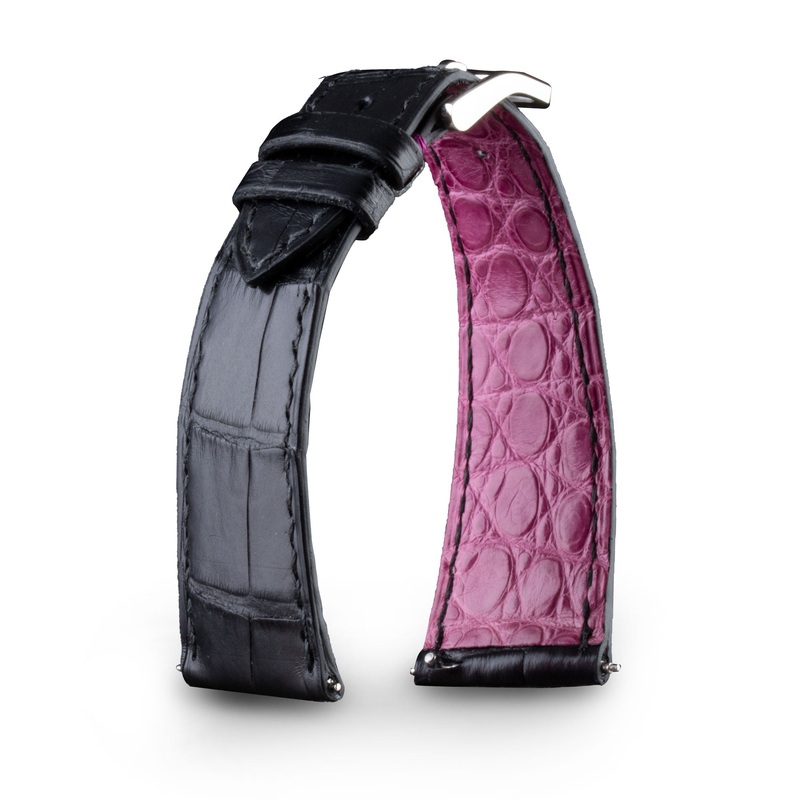 Bracelet montre cuir – Anatole Baker – Alligator noir doublure rose