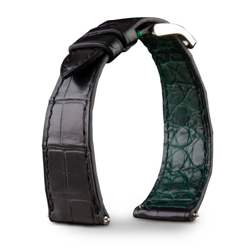 Bracelet montre cuir – Anatole Baker – Alligator noir doublure verte