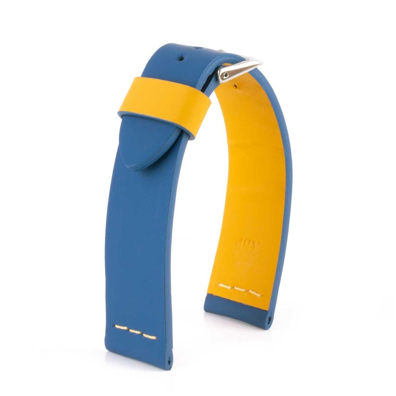 Bracelet-montre cuir Summer Touch – Veau caoutchout bleu contrast jaune