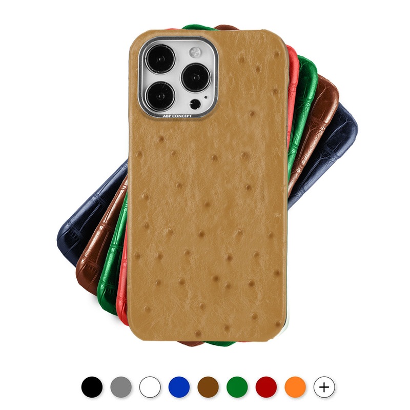 Coque cuir pour iPhone 15, 14 & 13 ( Tous modles ) – Autruche