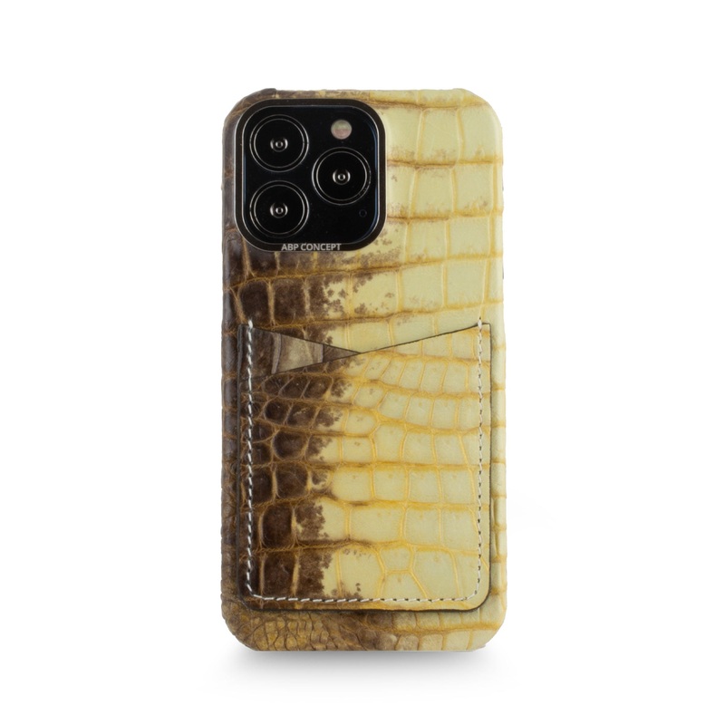 Vente exclusive – Coque cuir double card Himalaya pour iPhone 13 Pro – Crocodile Himalaya natural
