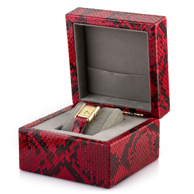 Boite pour montre cuir – Etui pour 1 montre – Python rouge / noir
