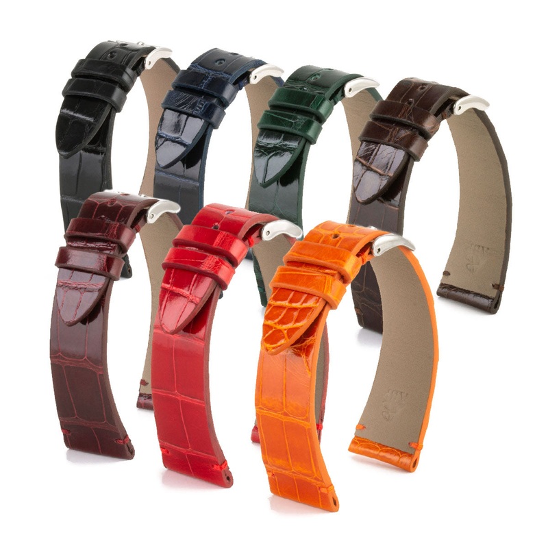 Bracelet Retro – Bracelet montre cuir – Alligator brillant (noir, bleu, vert, marron, bordeaux, rouge)