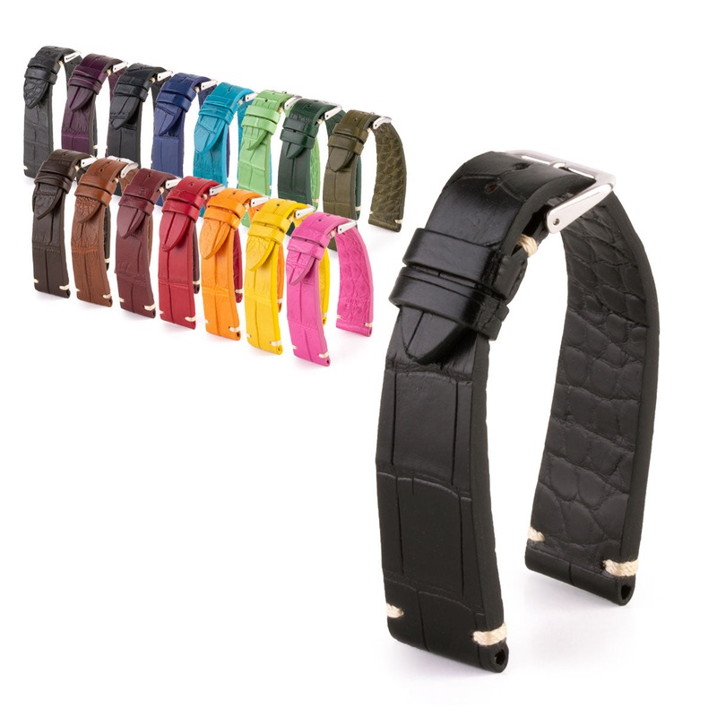Bracelet Vintage premium – Bracelet montre cuir – Alligator (noir, marron, gris, bleu, kaki, rouge…)