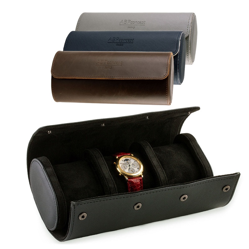 Etui de voyage – Rouleau 3 montres – Noir, gris, bleu, marron