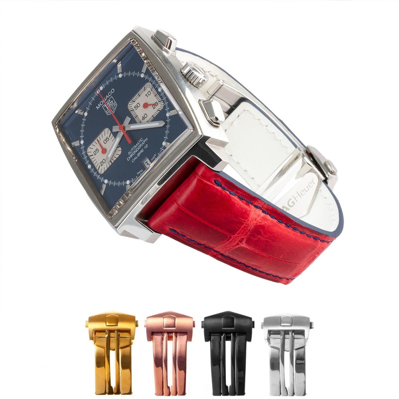 Tag Heuer Monaco – Bracelet montre cuir – Alligator tannage spcial wax rouge