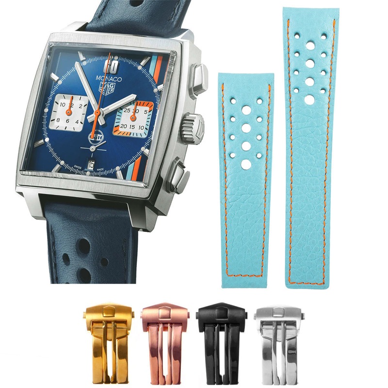 Tag Heuer Monaco Gulf – Bracelet-montre cuir – Buffle bleu
