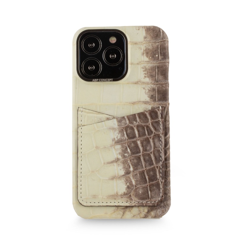 Vente exclusive – Coque cuir double card Himalaya pour iPhone 13 Pro – Crocodile Himalaya fonc 5