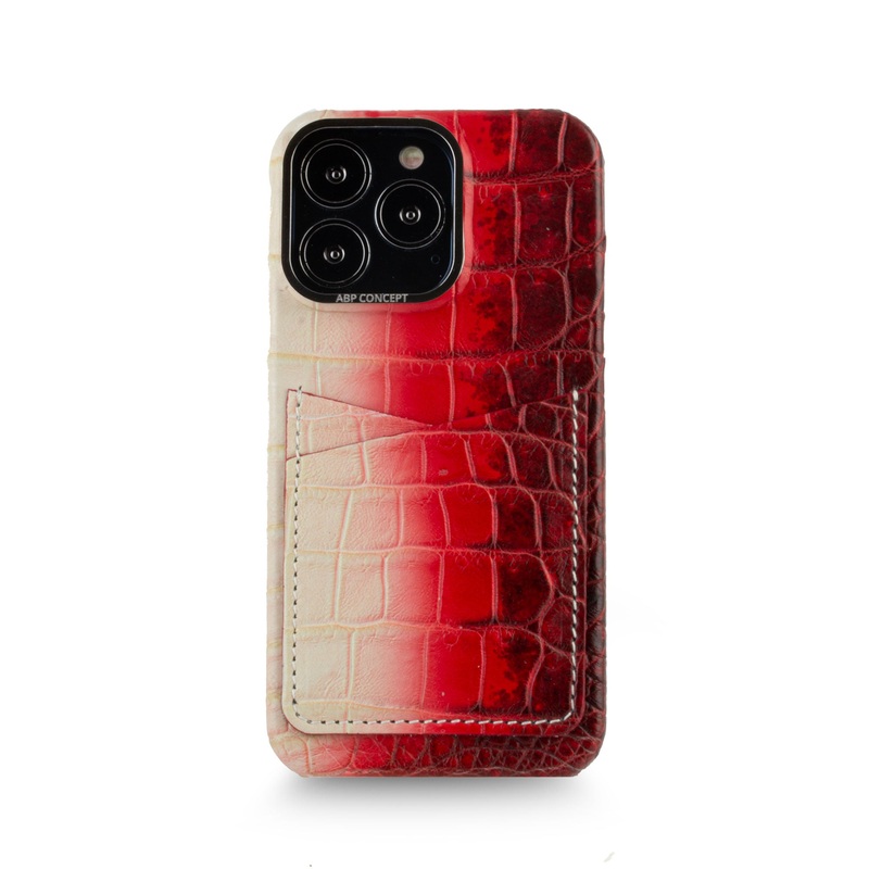 Vente exclusive – Coque cuir double card Himalaya pour iPhone 13 Pro – Crocodile Himalaya rouge