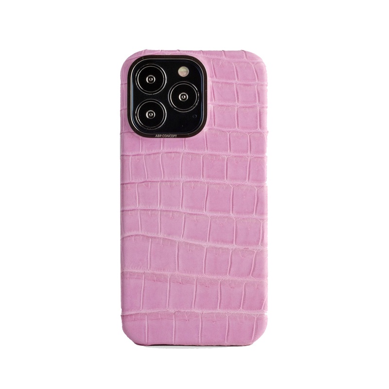 Vente exclusive – Coque cuir pour iPhone 13 Pro – Alligator rose 2