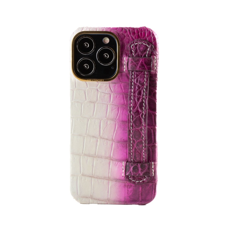 Vente exclusive – Coque cuir strap case Himalaya pour iPhone 13 Pro – Crocodile Himalaya fuchsia