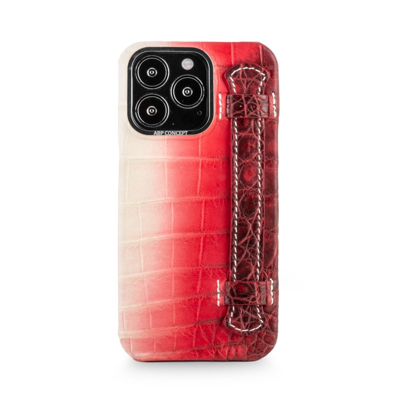 Vente exclusive – Coque cuir strap case Himalaya pour iPhone 13 Pro – Crocodile Himalaya rouge