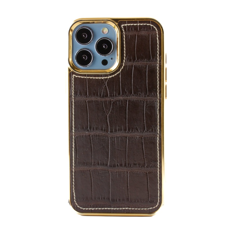 Vente exclusive – Coque Sport case cuir pour iPhone 13 Pro Max – Alligator marron 2