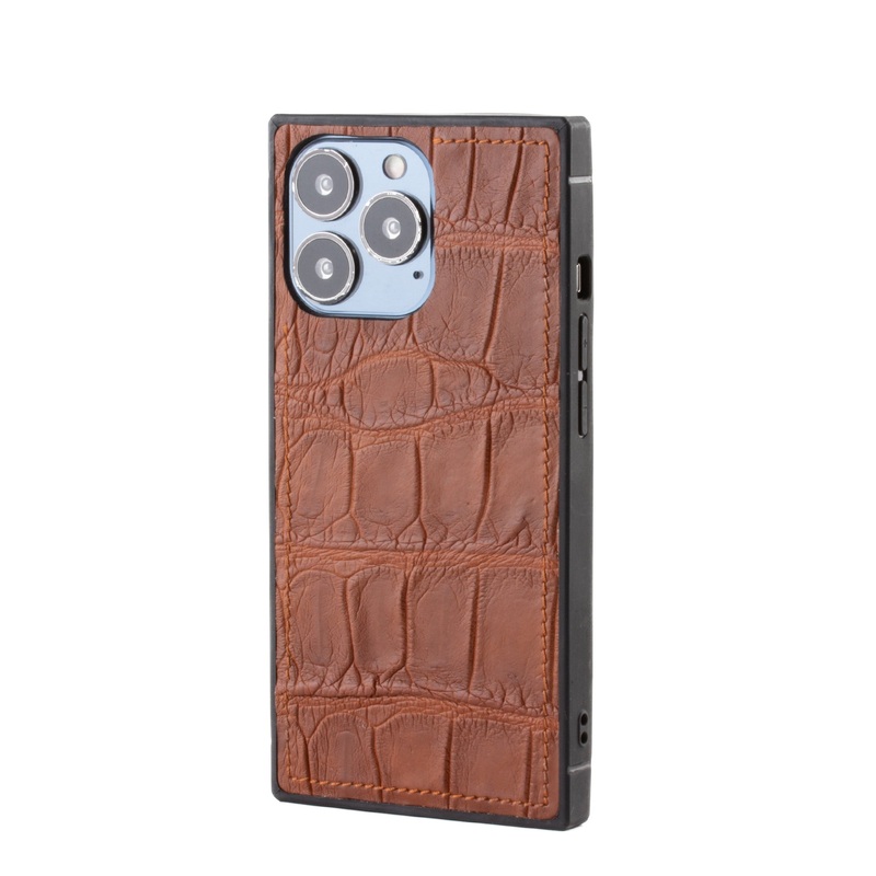 Vente exclusive – Coque Square case cuir pour iPhone 13 Pro – Alligator marron 1
