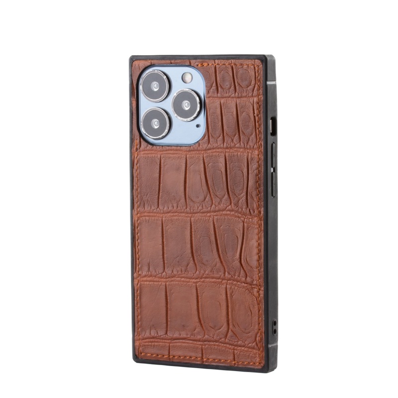 Vente exclusive – Coque Square case cuir pour iPhone 13 Pro – Alligator marron 2