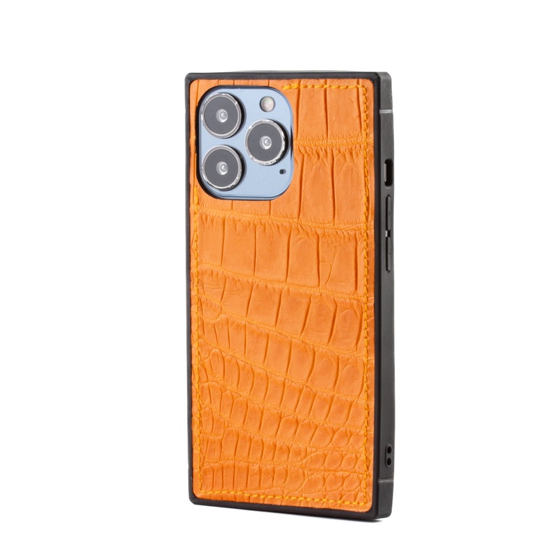 Vente exclusive – Coque Square case cuir pour iPhone 13 Pro – Alligator Orange