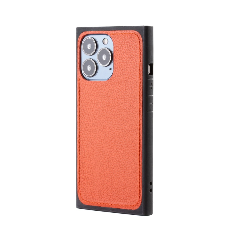 Vente exclusive – Coque Square case cuir pour iPhone 13 Pro – Buffle Orange