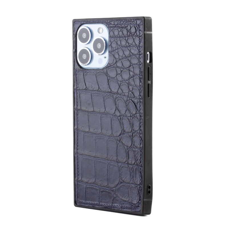 Vente exclusive – Coque Square case cuir pour iPhone 13 Pro Max – Alligator Bleu Marine