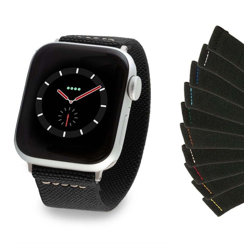 Apple Watch – Bracelet de montre lastique Nylon / Tissu – Couture contraste (bleu, marron…)