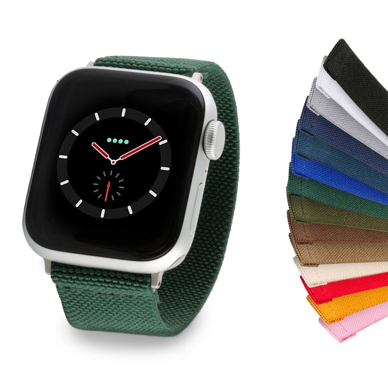Apple Watch – Bracelet montre lastique Nylon / Tissu – Couleur unie (noir, marron, bleu…)