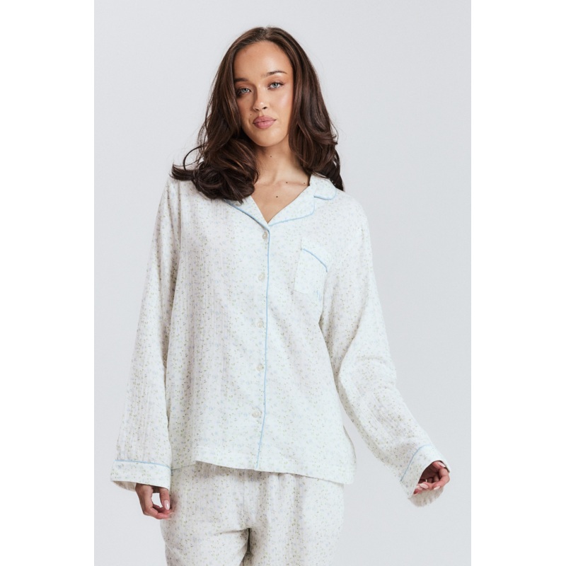 Blue Floral Long PJ Top|XS|S|M|L|XL|2XL|3XL