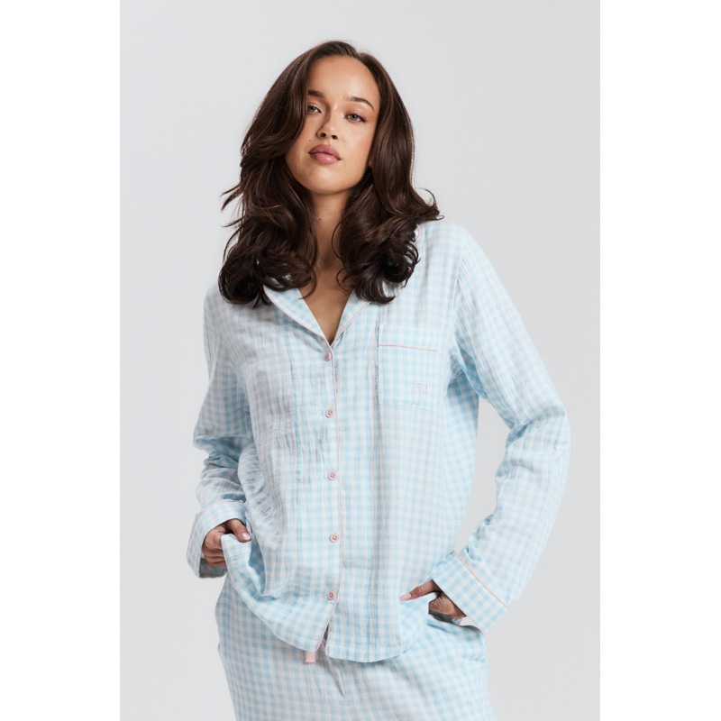 Blue Gingham Long PJ Top|XS|S|M|L|XL|2XL|3XL